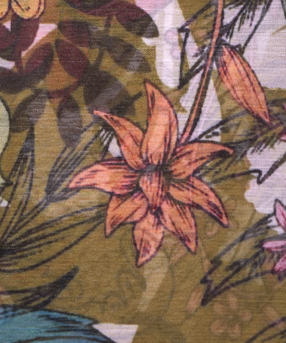 Mehandi Green Colour Floral Digital Print Chiffon Fabric
