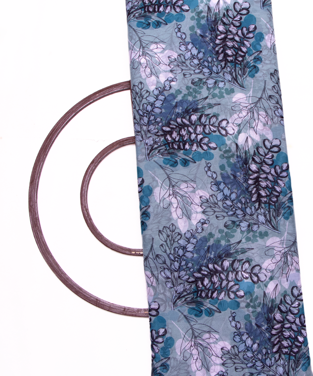 Light Blue Colour Leaf Digital Print Chiffon Fabric