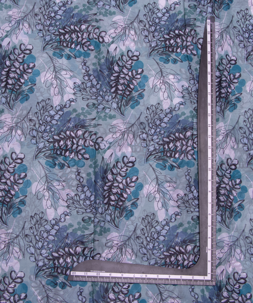 Light Blue Colour Leaf Digital Print Chiffon Fabric