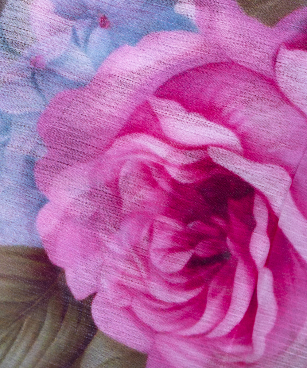 White Colour Floral Digital Print Chiffon Fabric