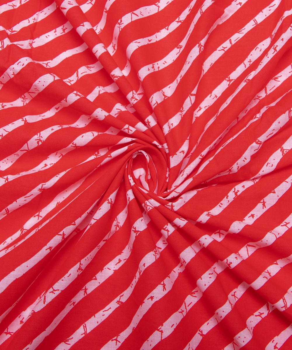 Red Colour Lehariya Printed Cotton Fabric