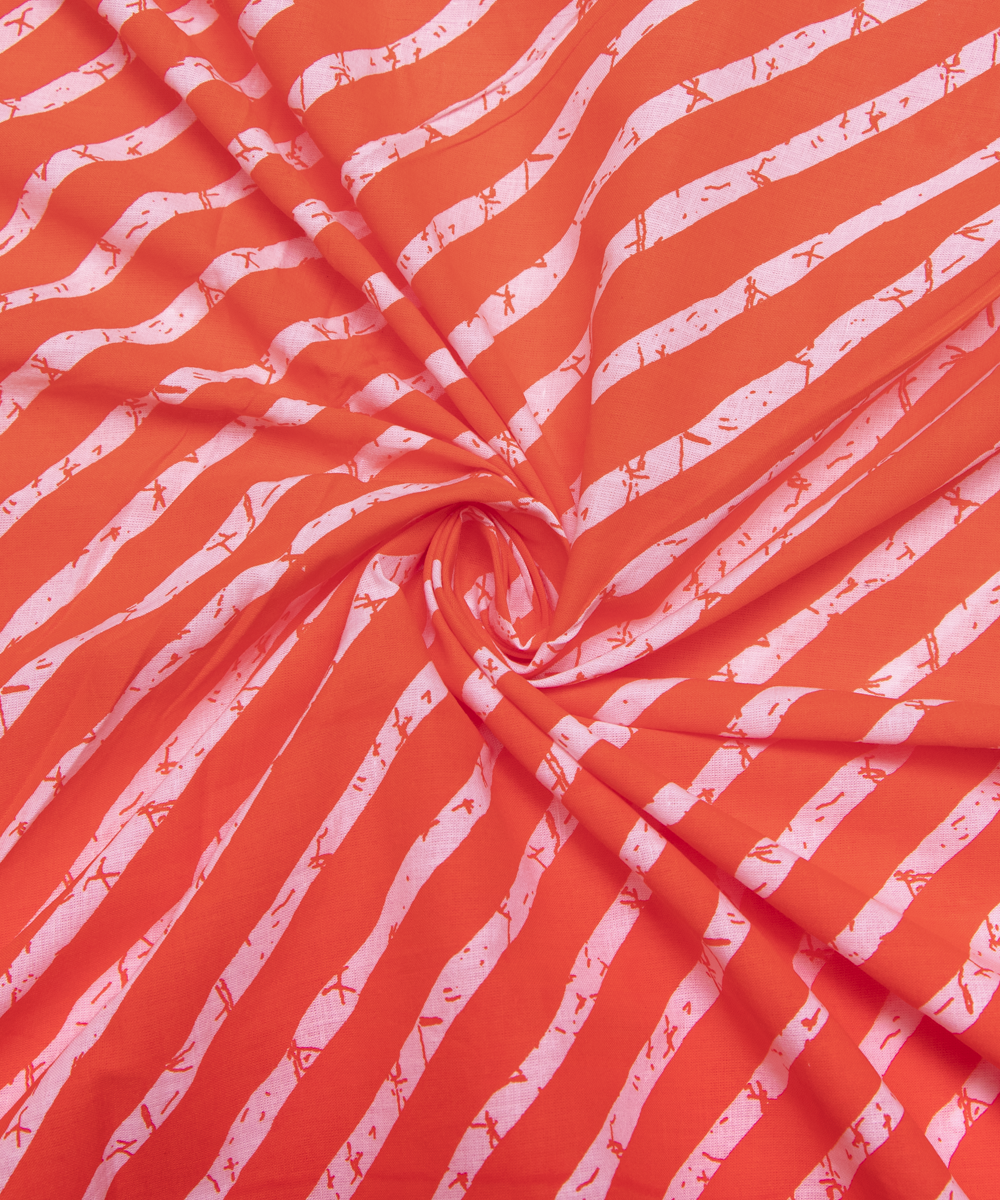 Orange Colour Lehariya Printed Cotton Fabric