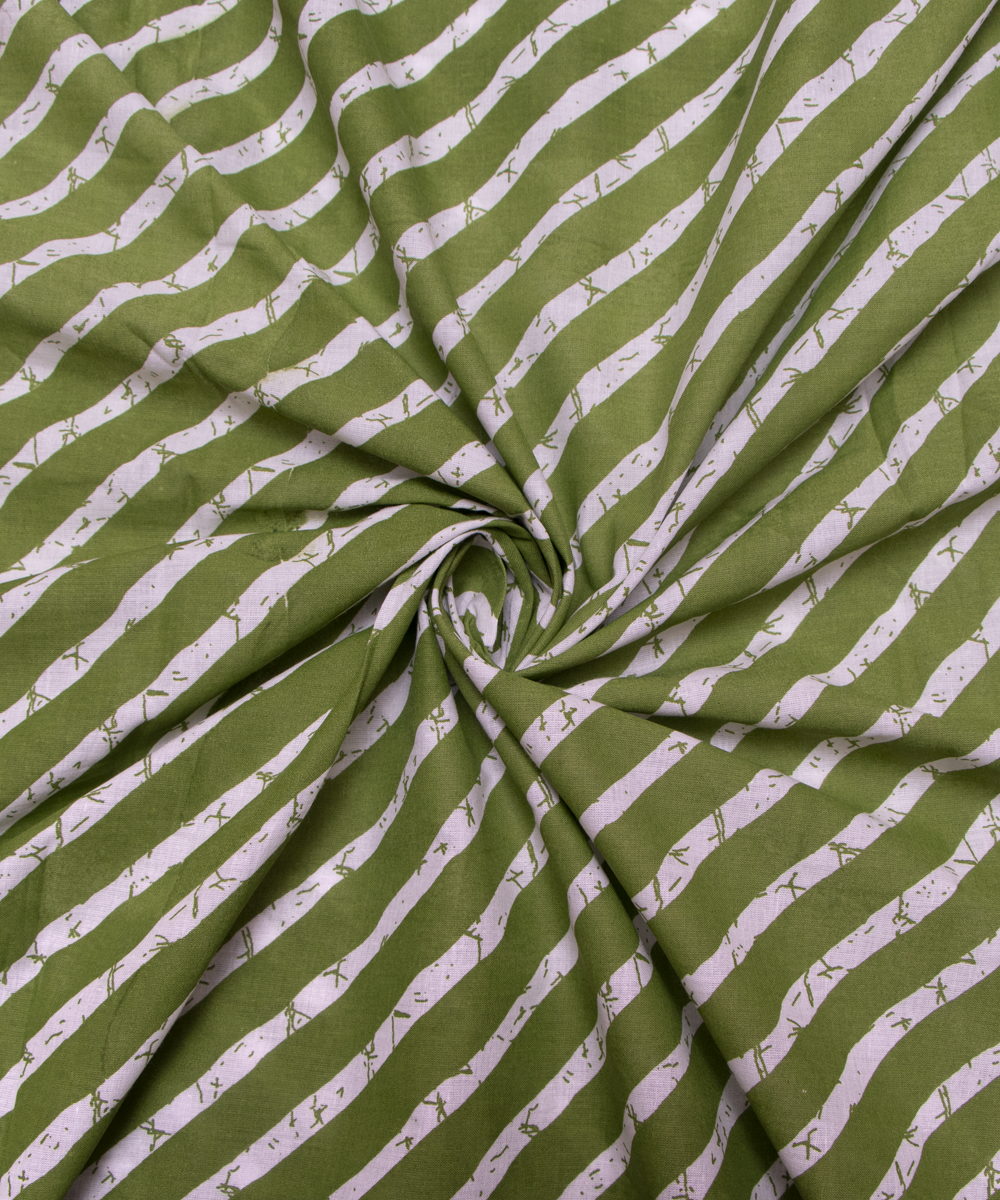 Olive Green Colour Lehariya Printed Cotton Fabric