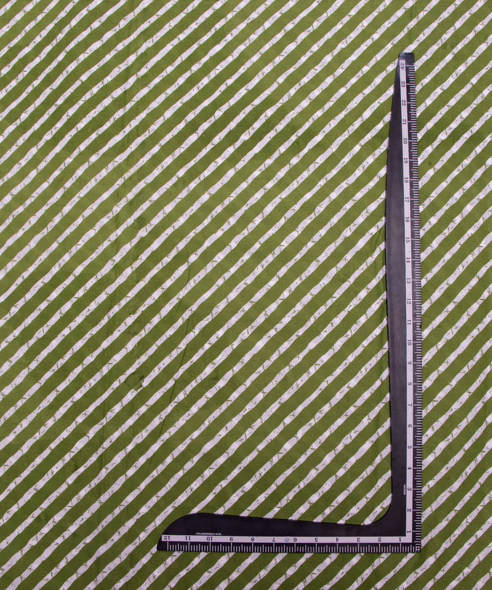 Olive Green Colour Lehariya Printed Cotton Fabric