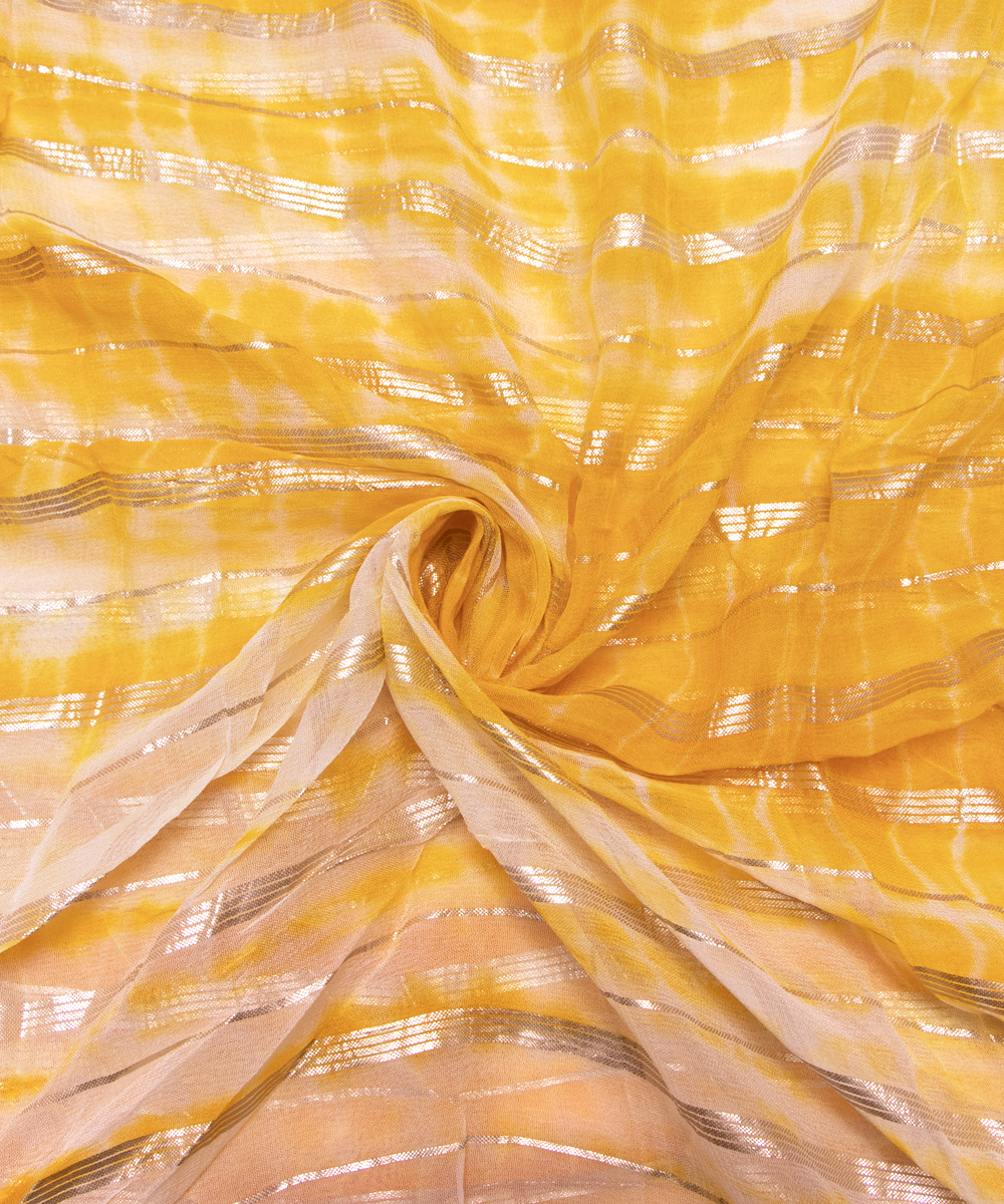 Yellow Colour Tie Dye Print Georgette Gota Fabric
