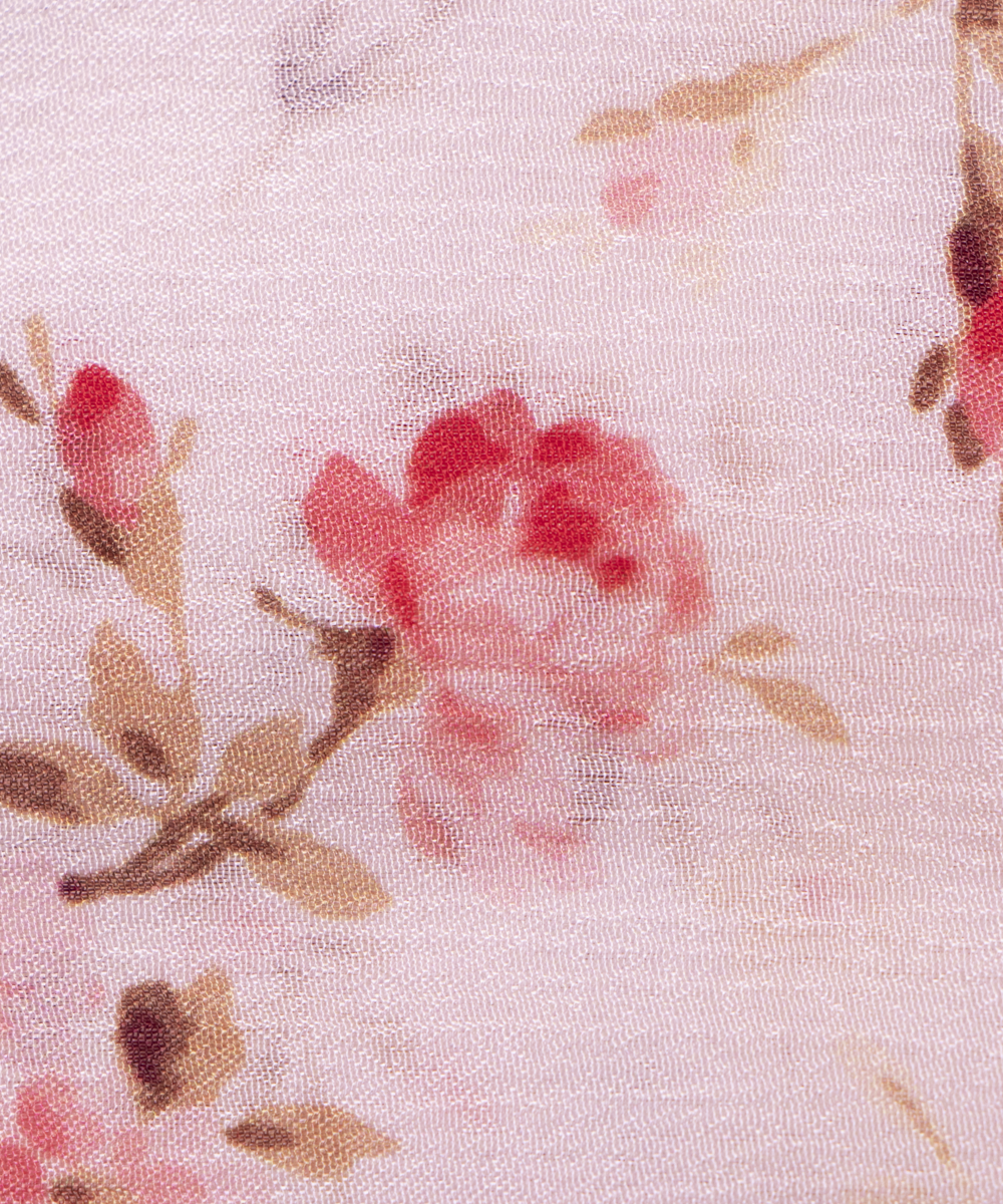 White Colour Digital Floral Print Viscose Chinon Silk Fabric
