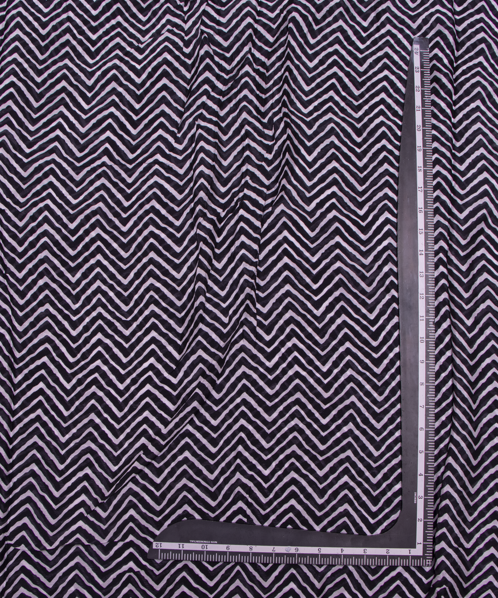 Black Colour Digital Zig Zag Print Viscose Chinon Silk Fabric