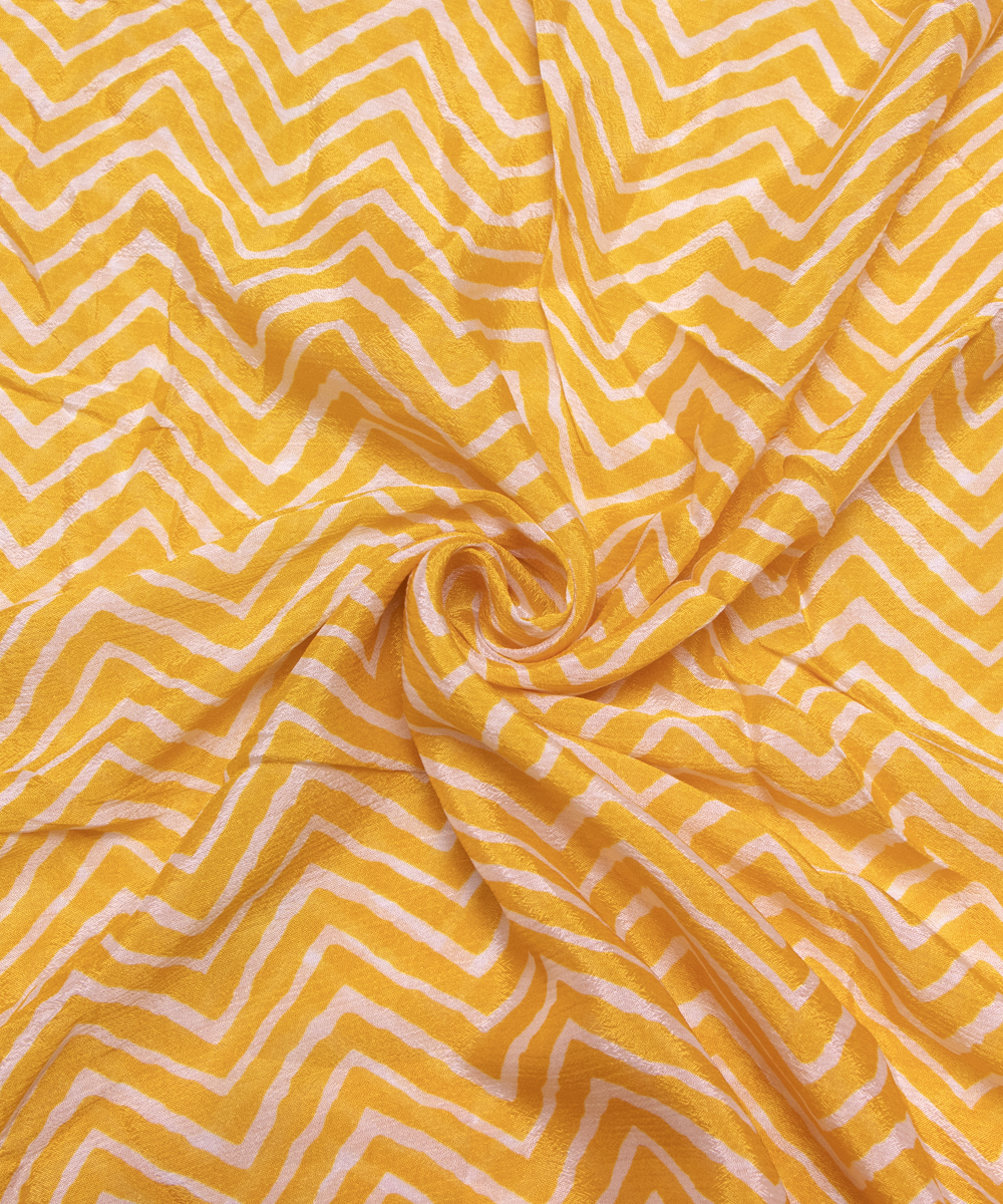 Yellow Colour Digital Zig Zag Print Viscose Chinon Silk Fabric