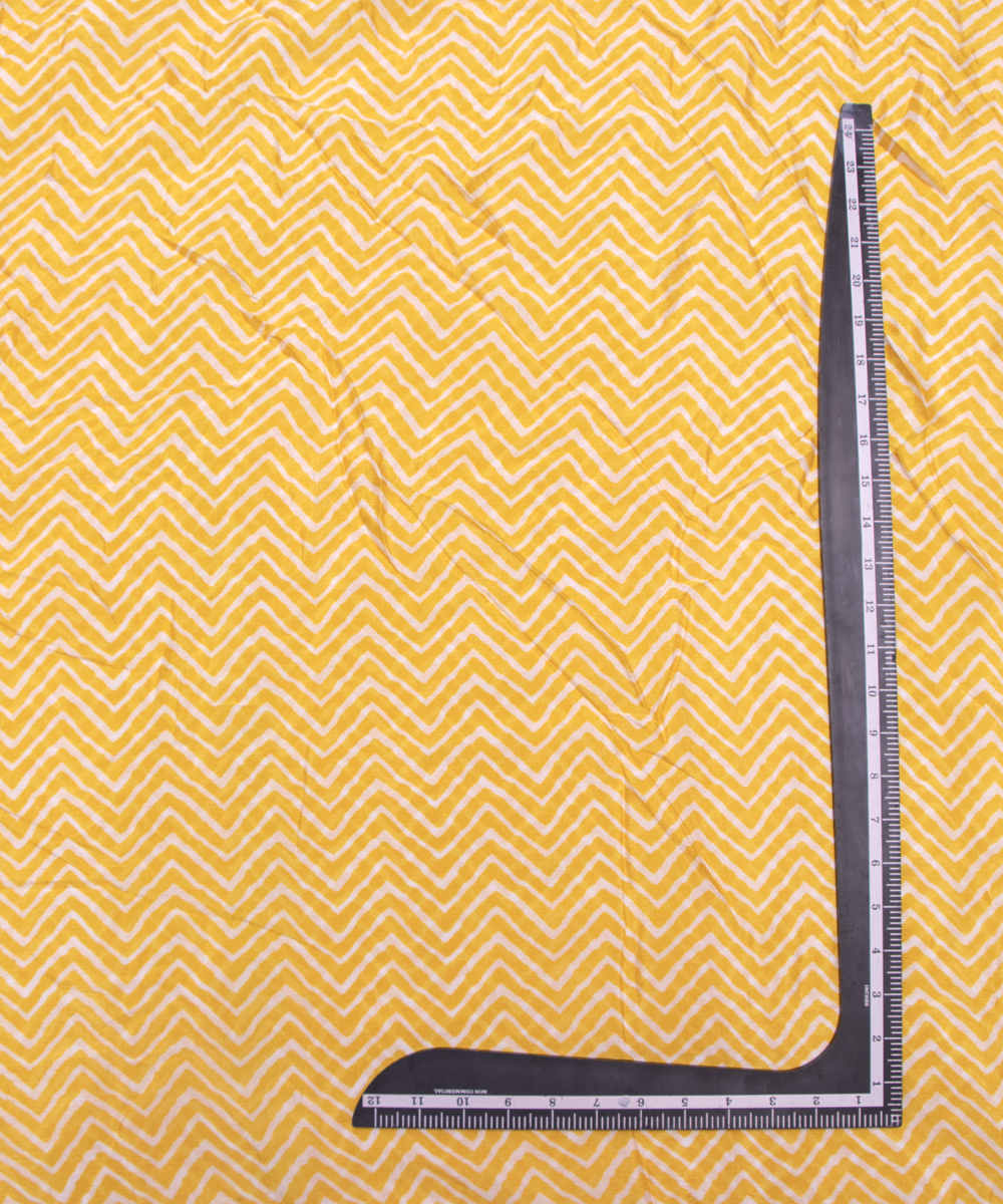Yellow Colour Digital Zig Zag Print Viscose Chinon Silk Fabric