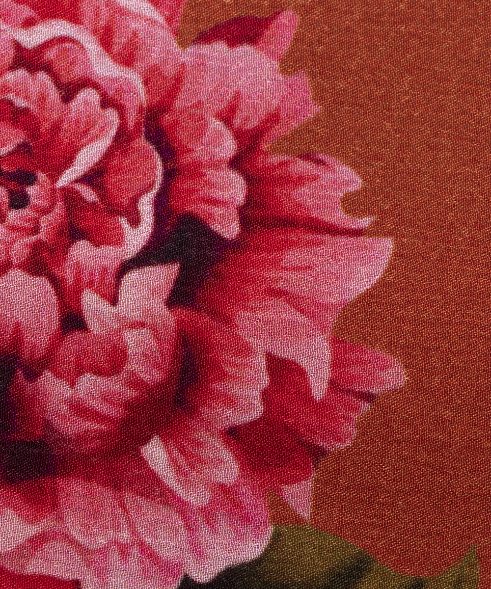 Brown Colour Digital Floral Print Viscose Chinon Silk Fabric