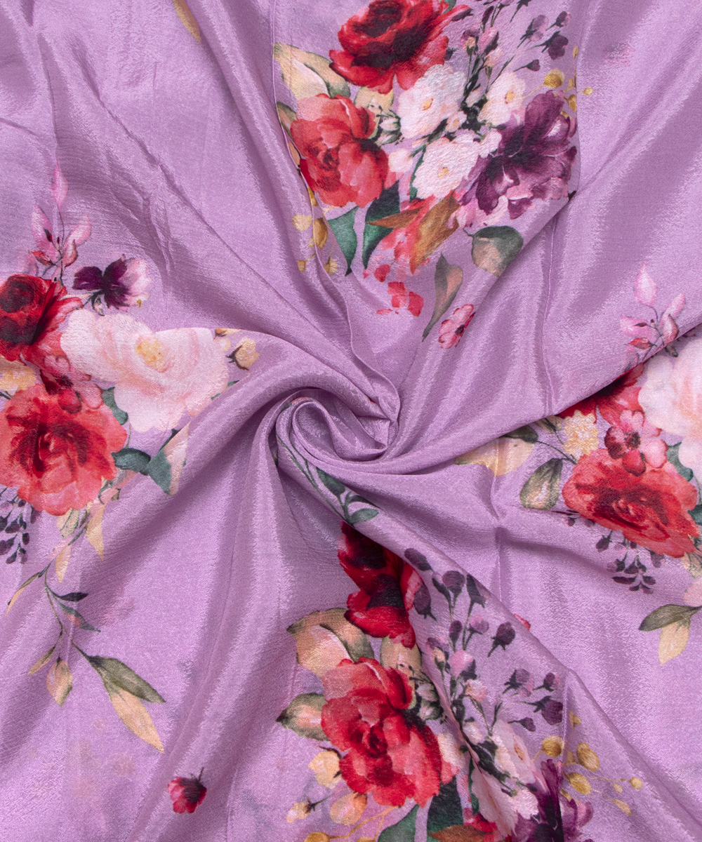Lavendar Colour Digital Floral Print Viscose Chinon Silk Fabric
