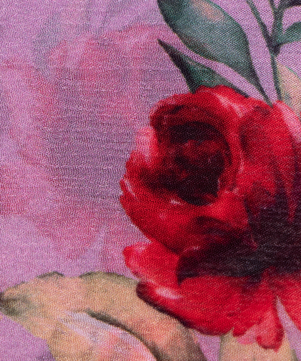 Lavendar Colour Digital Floral Print Viscose Chinon Silk Fabric