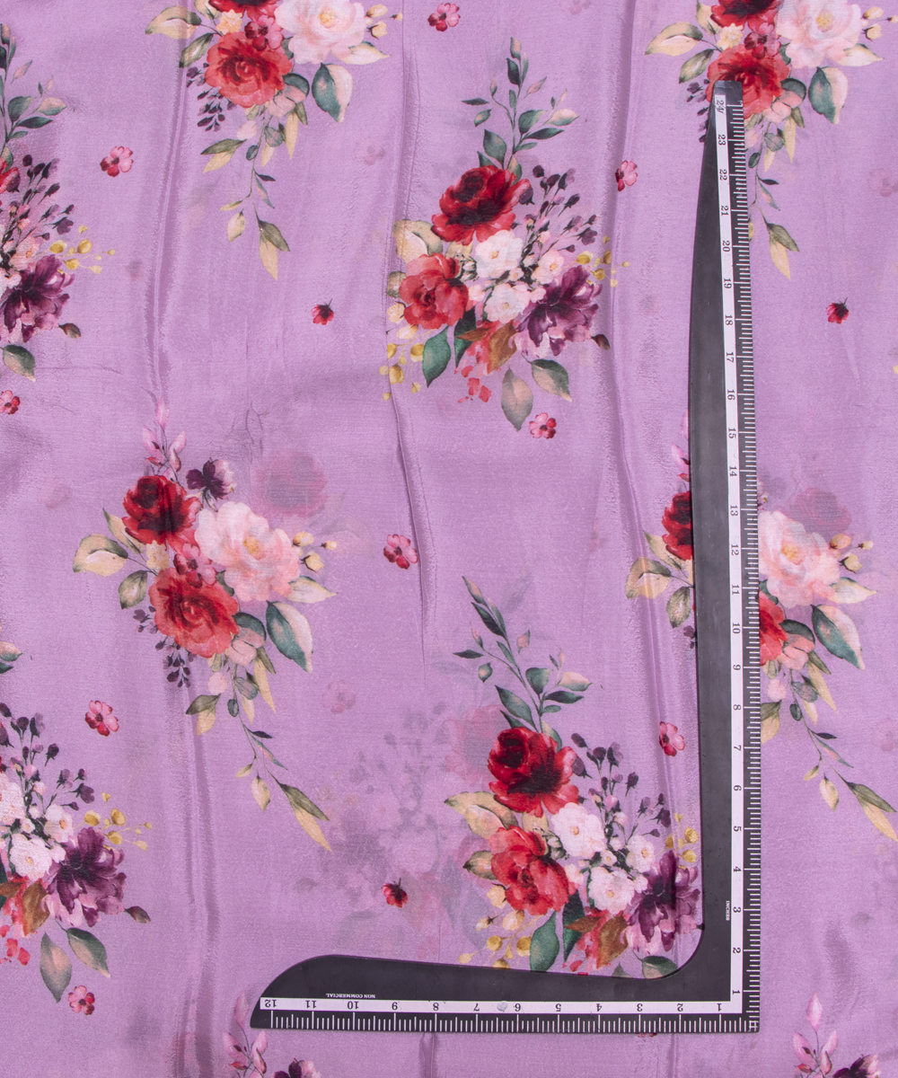 Lavendar Colour Digital Floral Print Viscose Chinon Silk Fabric
