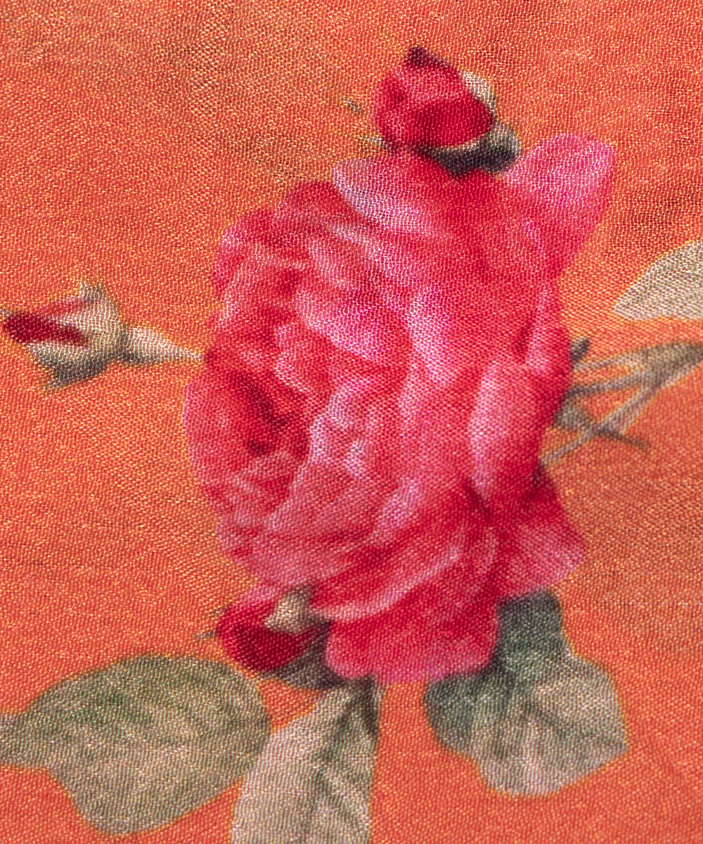 Light Orange Colour Digital Floral Print Viscose Chinon Silk Fabric