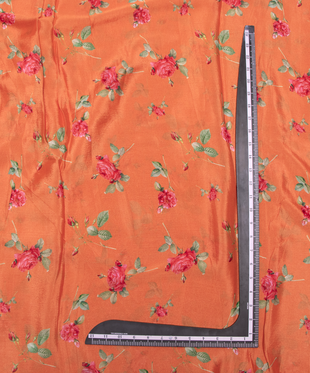 Light Orange Colour Digital Floral Print Viscose Chinon Silk Fabric