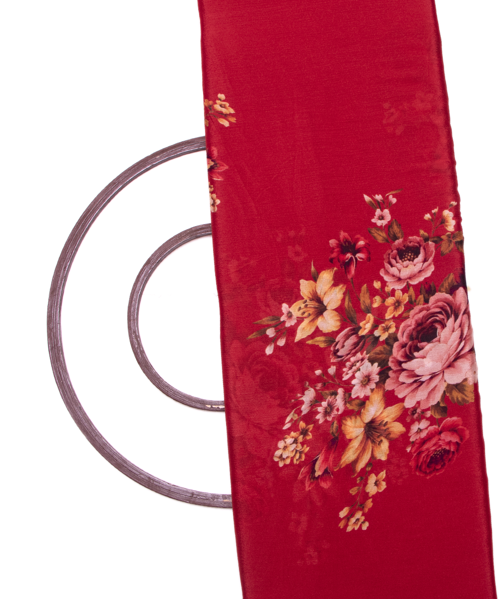 Maroon Colour Digital Floral Print Viscose Chinon Silk Fabric