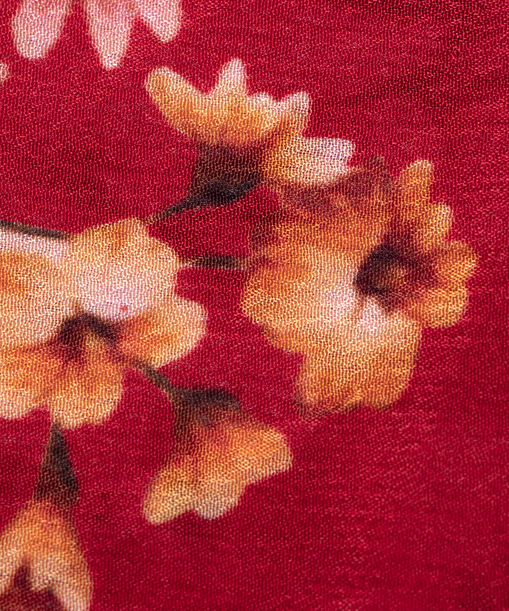 Maroon Colour Digital Floral Print Viscose Chinon Silk Fabric