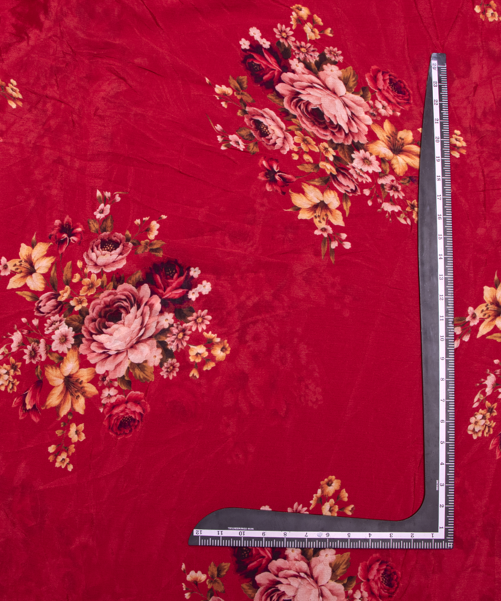 Maroon Colour Digital Floral Print Viscose Chinon Silk Fabric