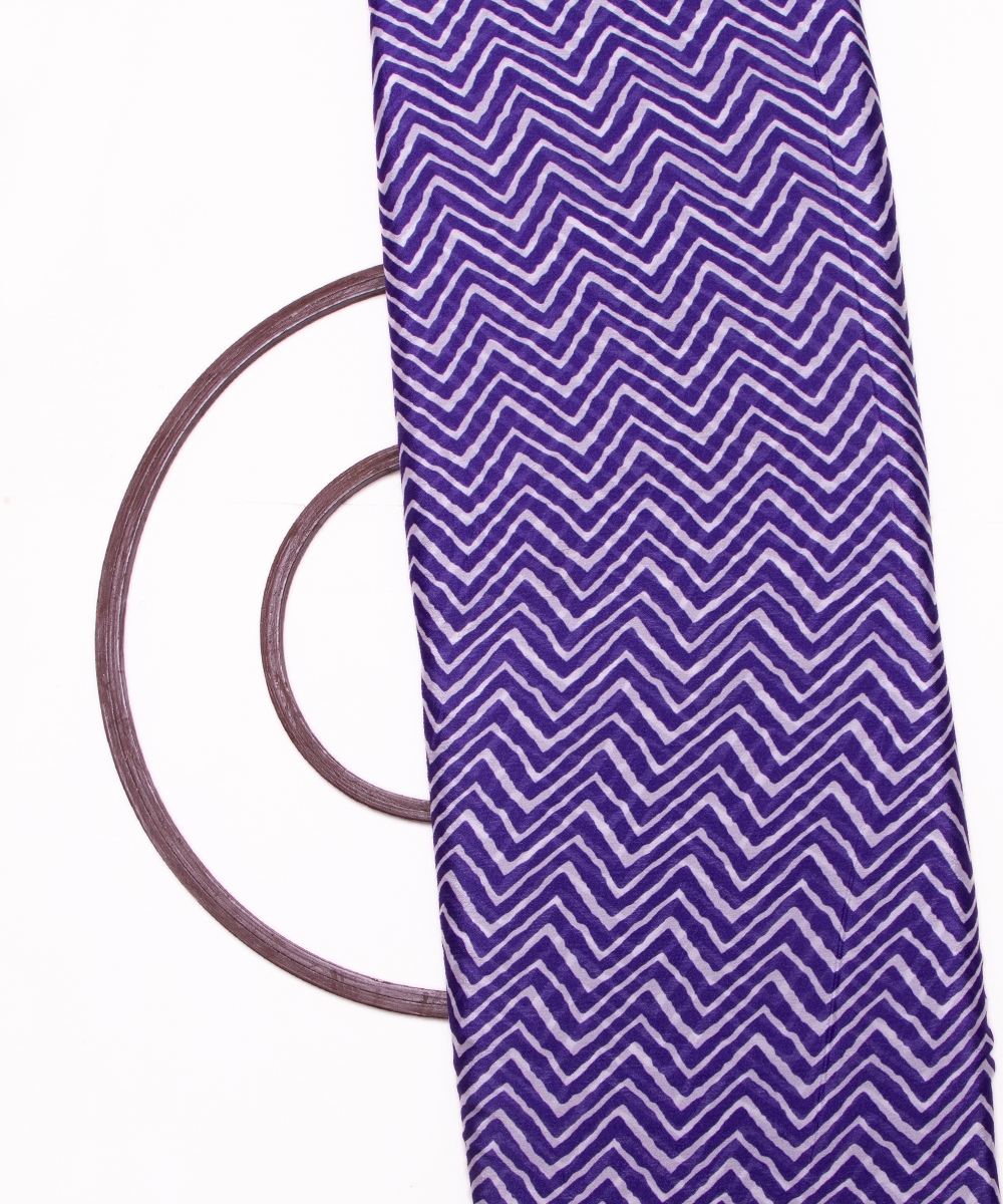 Purple Colour Digital Zig Zag Print Viscose Chinon Silk Fabric