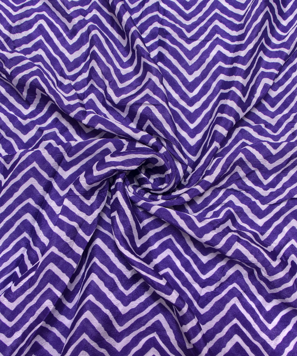 Purple Colour Digital Zig Zag Print Viscose Chinon Silk Fabric