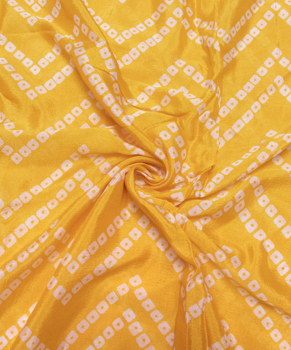 Yellow Colour Digital Bandhani Print Viscose Chinon Silk Fabric