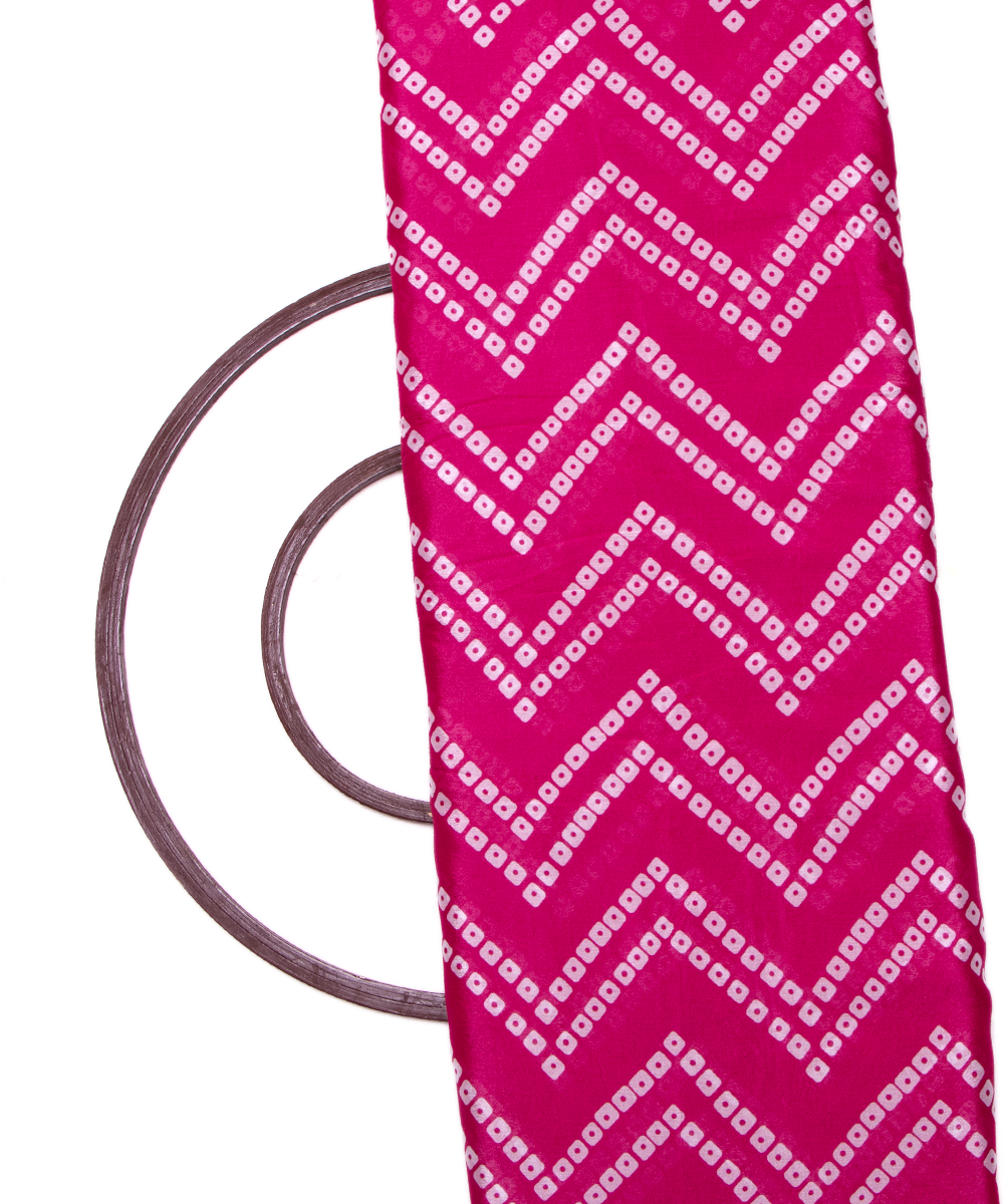 Light Fuchsia Colour Digital Bandhani Print Viscose Chinon Silk Fabric