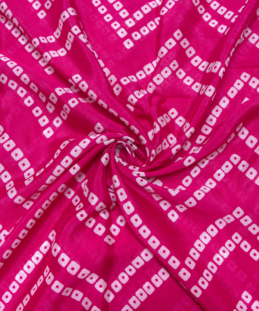 Light Fuchsia Colour Digital Bandhani Print Viscose Chinon Silk Fabric