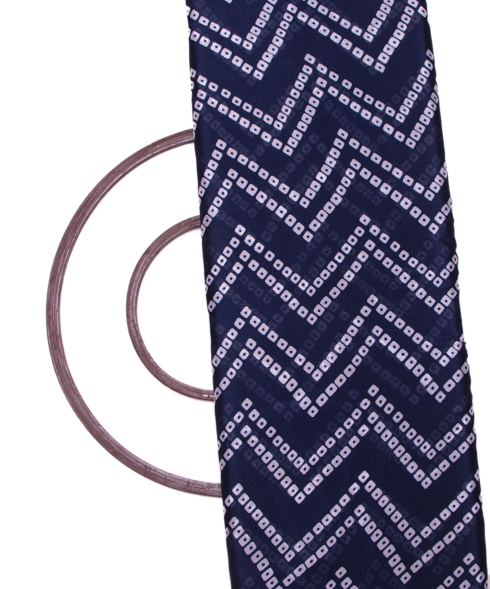 Navy Blue Colour Digital Bandhani Print Viscose Chinon Silk Fabric
