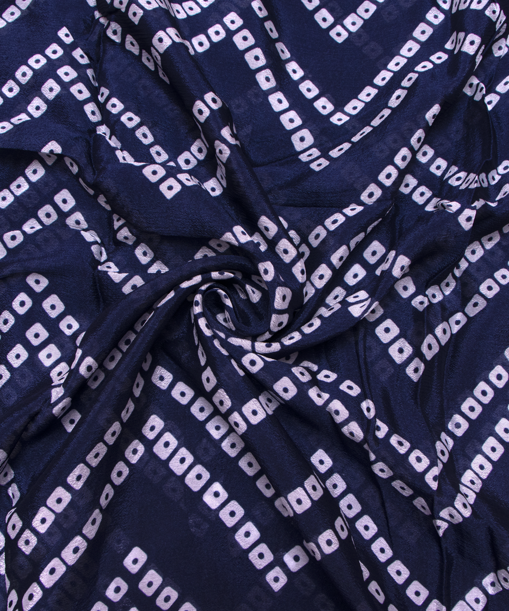 Navy Blue Colour Digital Bandhani Print Viscose Chinon Silk Fabric