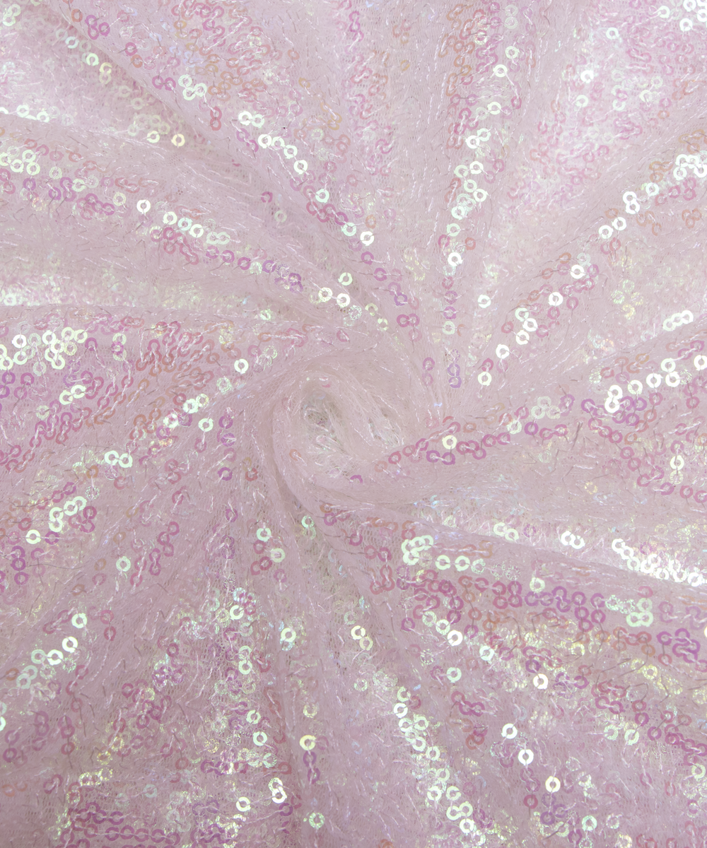 White Rainbow Colour Small Heavy Sequin Net Fabric