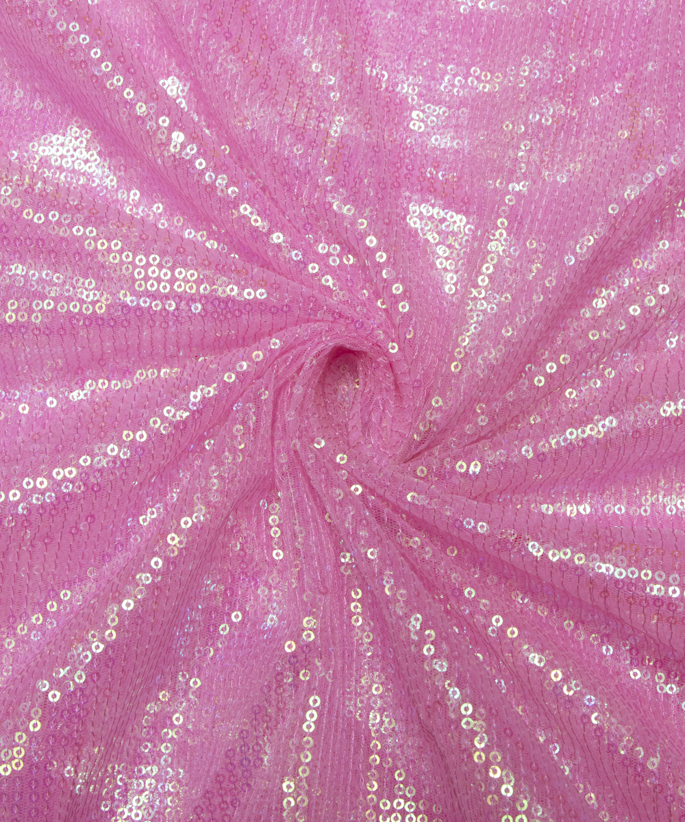 Pink Colour Small Heavy Sequin Net Fabric