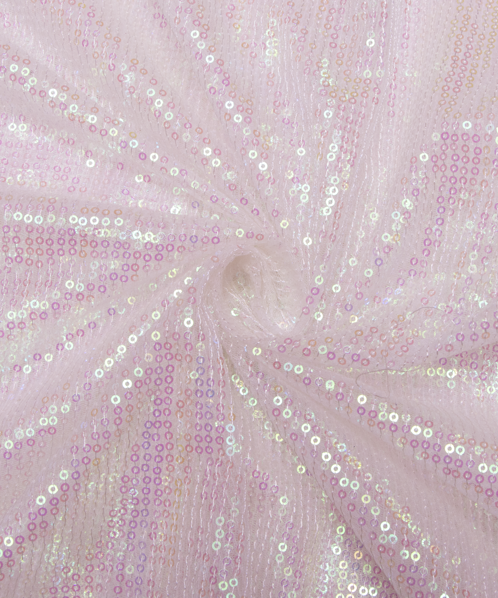 White Rainbow Colour Small Heavy Sequin Net Fabric
