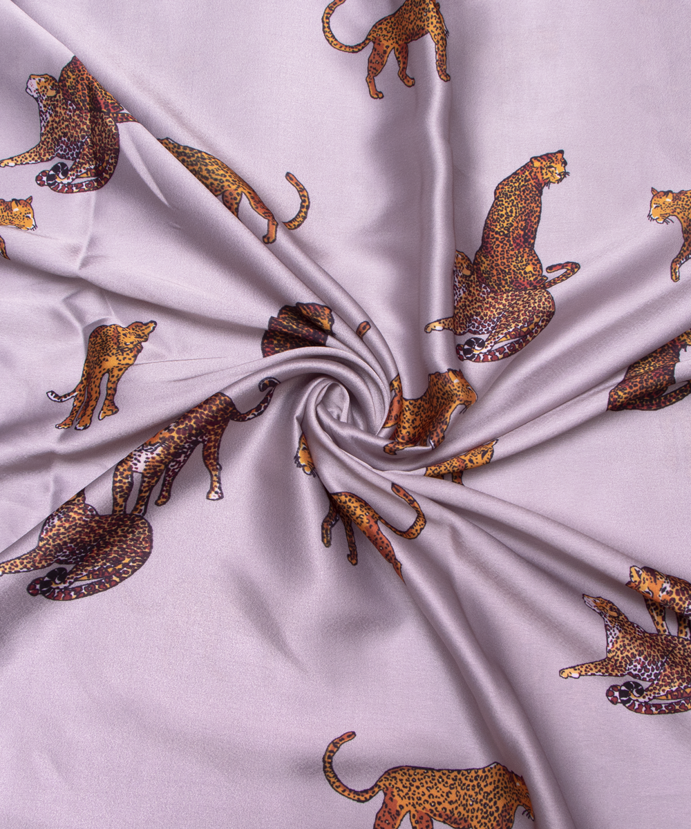Light Grey Colour Animal Kids Print Satin Fabric