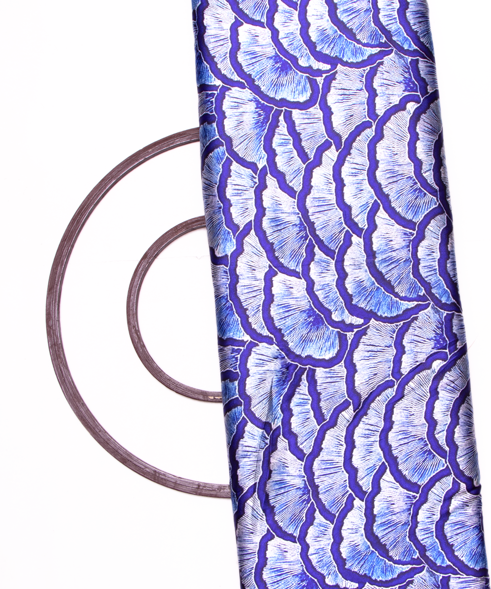 Blue Colour Abstract Print Satin Fabric