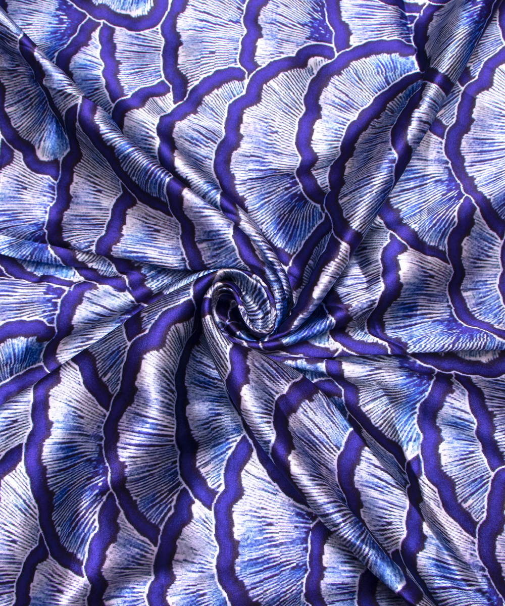 Blue Colour Abstract Print Satin Fabric