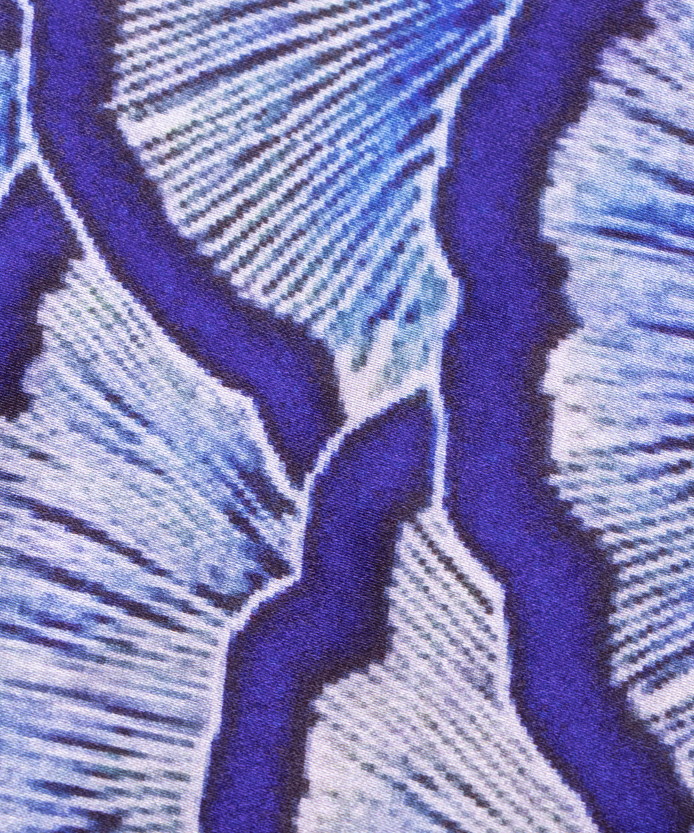 Blue Colour Abstract Print Satin Fabric