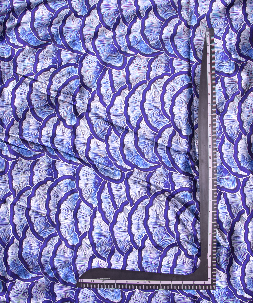Blue Colour Abstract Print Satin Fabric