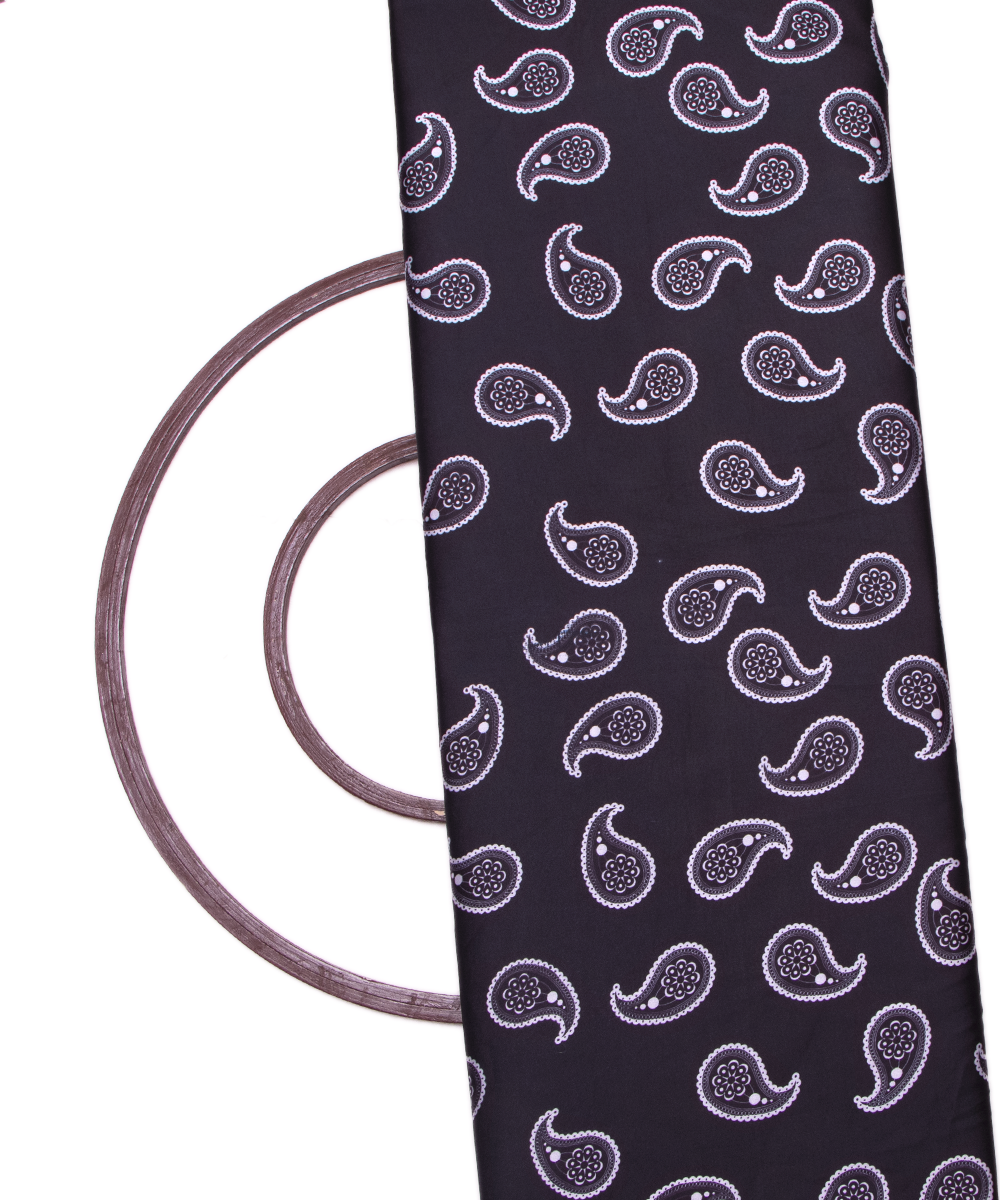 Black Colour Paisley Print Satin Fabric