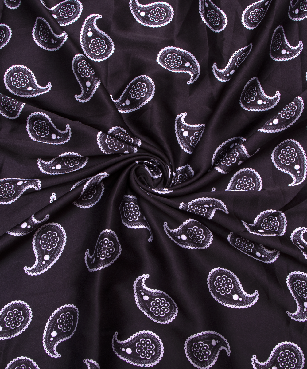 Black Colour Paisley Print Satin Fabric