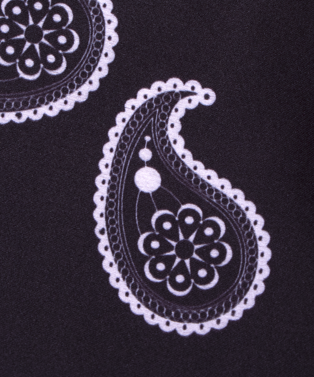 Black Colour Paisley Print Satin Fabric