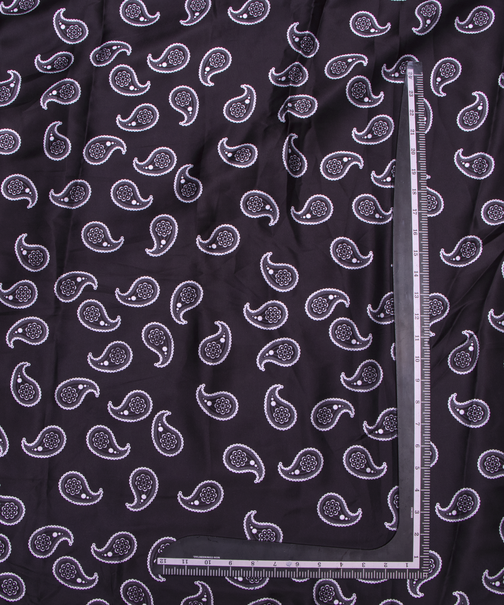 Black Colour Paisley Print Satin Fabric