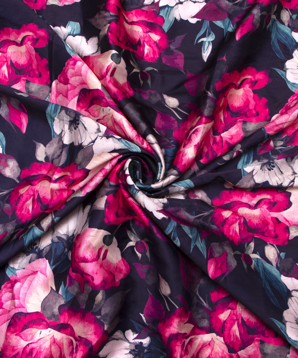 Multi Colour Floral Print Satin Fabric