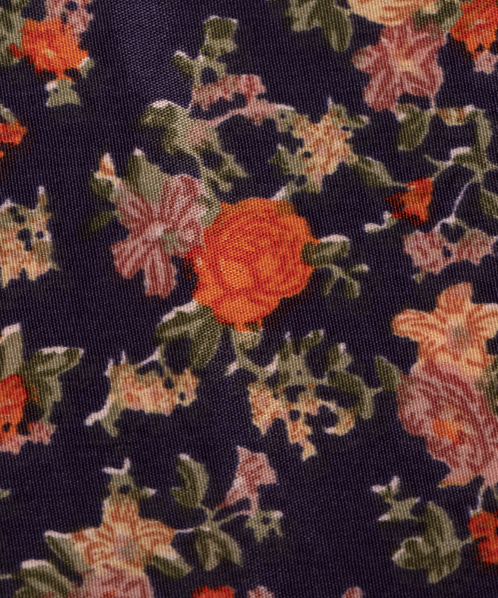 Black Colour Floral Print Satin Fabric