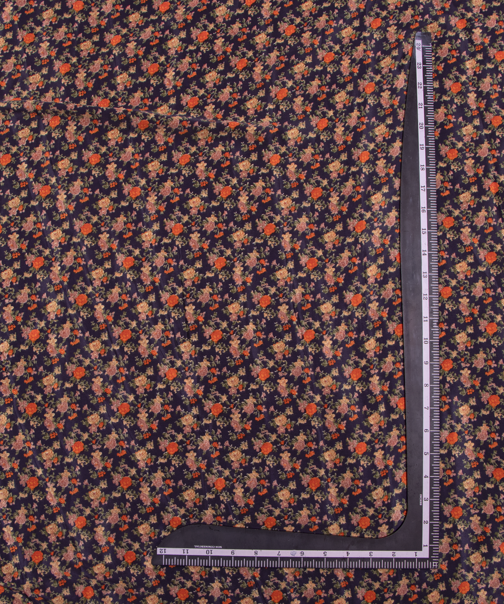 Black Colour Floral Print Satin Fabric
