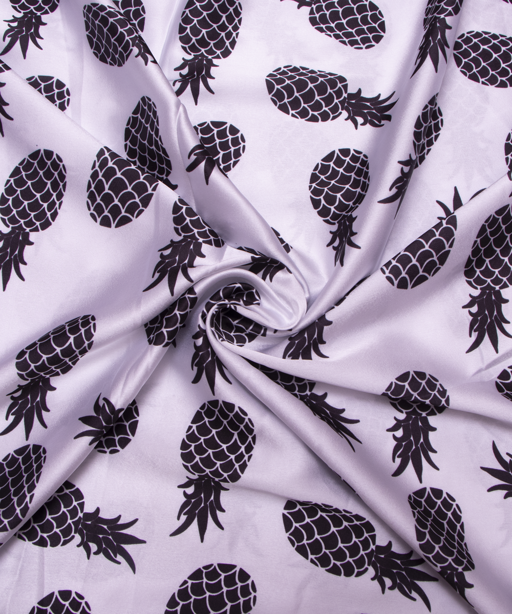 White Colour Kids Print Satin Fabric