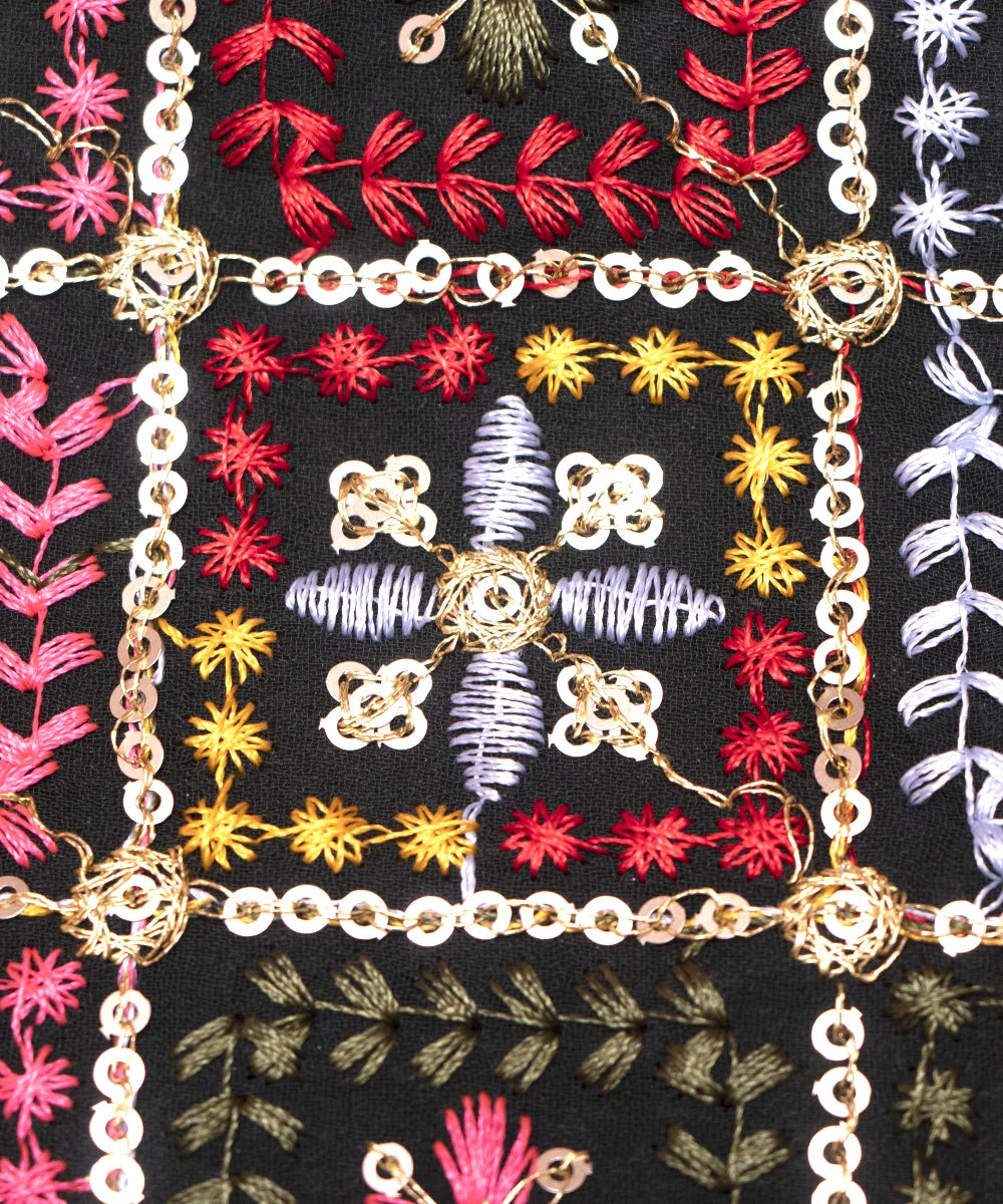 Deep Green Colour Thread Embroidery Georgette Fabric