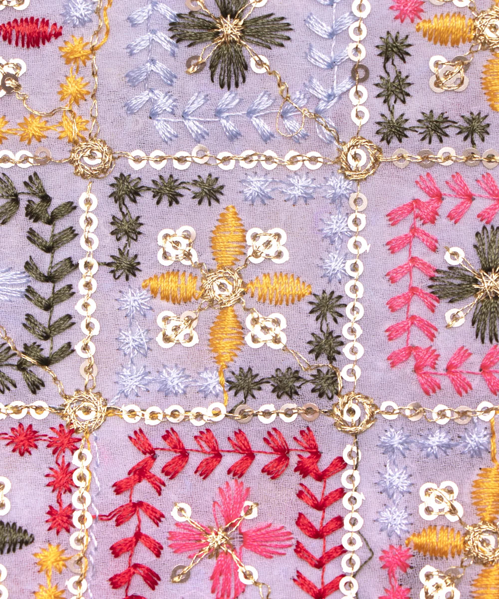 White Colour Thread Embroidery Georgette Fabric