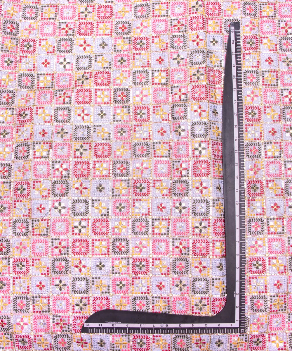 White Colour Thread Embroidery Georgette Fabric