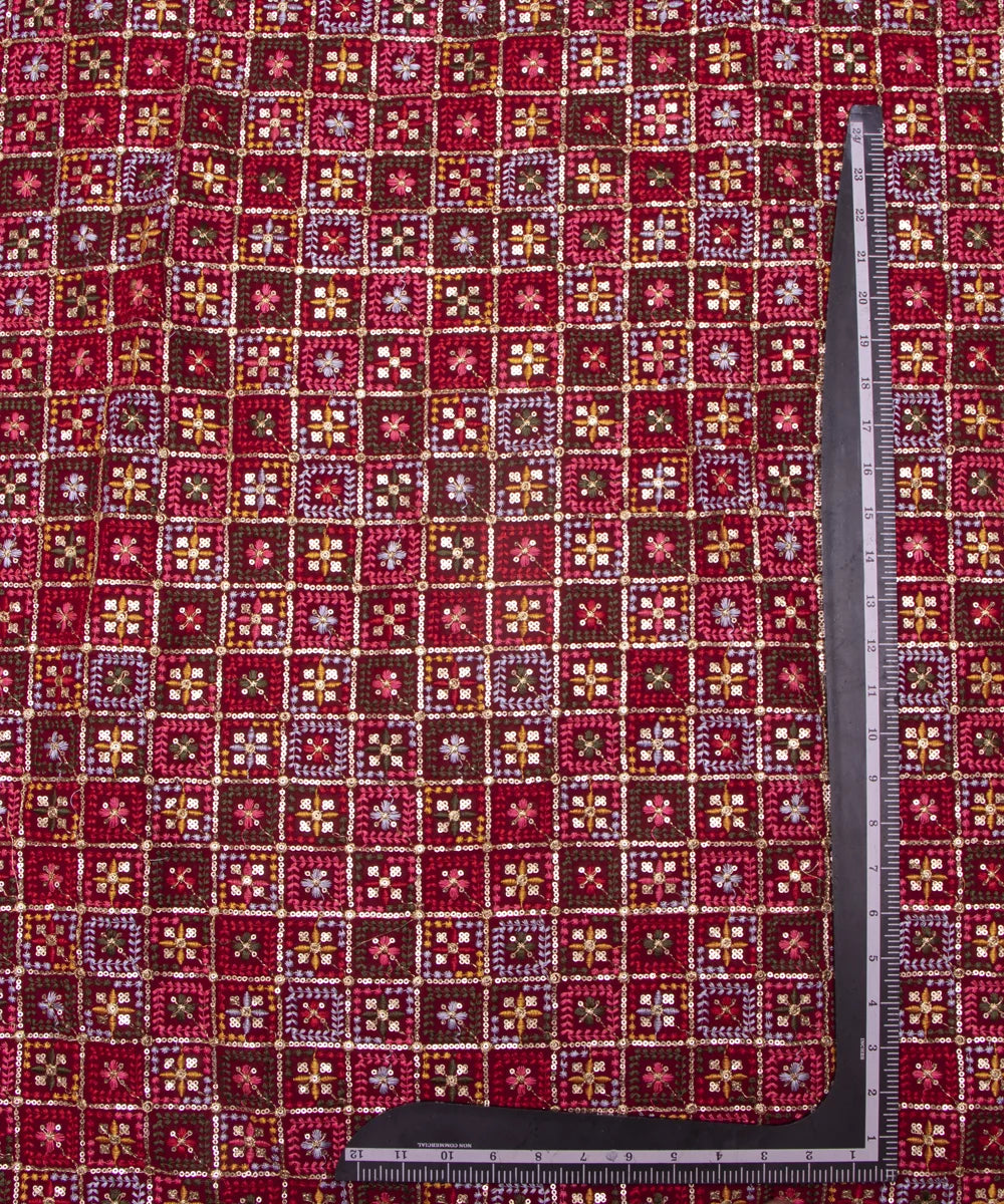Maroon Colour Thread Embroidery Georgette Fabric