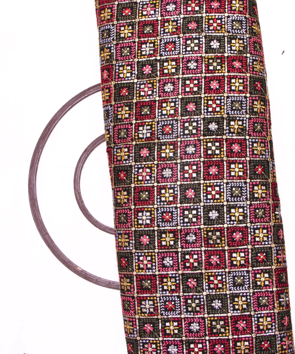 Black Colour Thread Embroidery Georgette Fabric